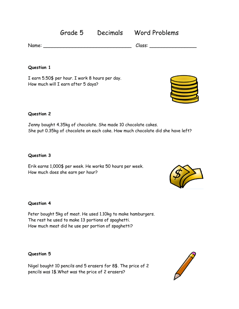 Grade 5 Decimals Word Problems