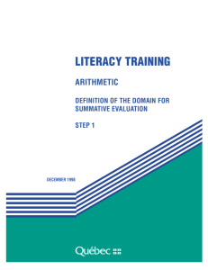 Literacy Training Arithmetic - Ministère de l`Éducation et de l