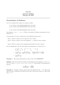 CS 171 Lecture Outline Permutations of Multisets.