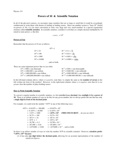 Powers of 10 & Scientific Notation handout