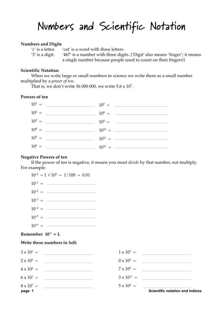 Numbers And Scientific Notation