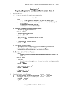 Section 5.7 Negative Exponents and Scientific Notation