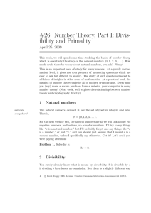 26: Number Theory, Part I: Divis- ibility and Primality