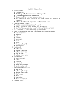 Math 104 Midterm Notes 1. Natural number 1 belongs to N if n