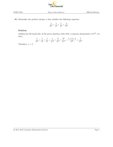 A1 Determine the positive integer n that satisfies the following