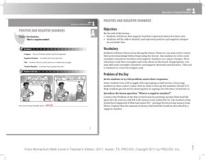 POSITIVE AND NEGATIVE NUMBERS Objectives Vocabulary