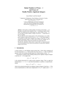 Salem Numbers of Trace −2 and Traces of Totally Positive Algebraic