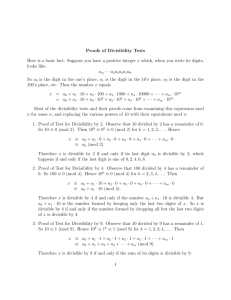 Proofs of Divisibility Tests Here is a basic fact: Suppose you have a