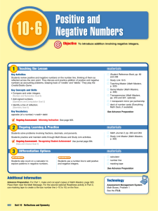 Lesson 10.6 Positive and Negative Numbers