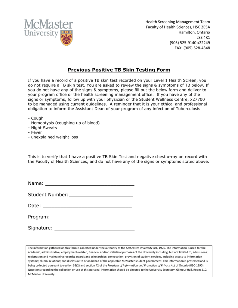 Tb Skin Test Printable Form