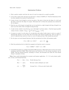 Math 1261: Calculus I Brown Optimization Problems 1. Find a