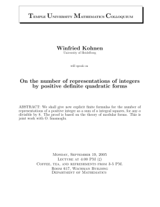Winfried Kohnen On the number of representations of integers by