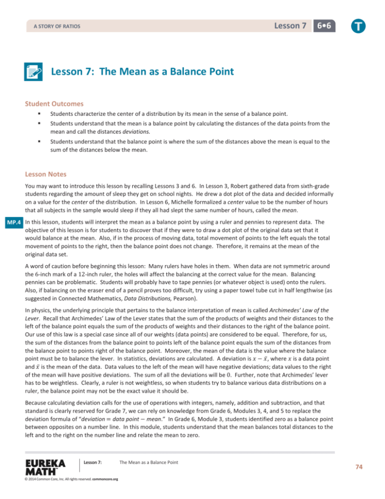 Lesson 7 The Mean As A Balance Point