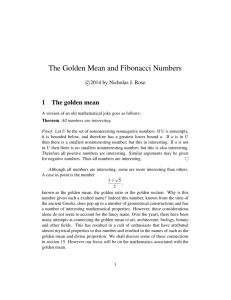 The Golden Mean and Fibonacci Numbers (pdf file)