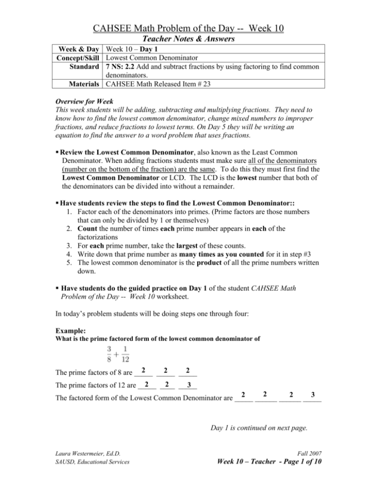 Cahsee Math Review Worksheets