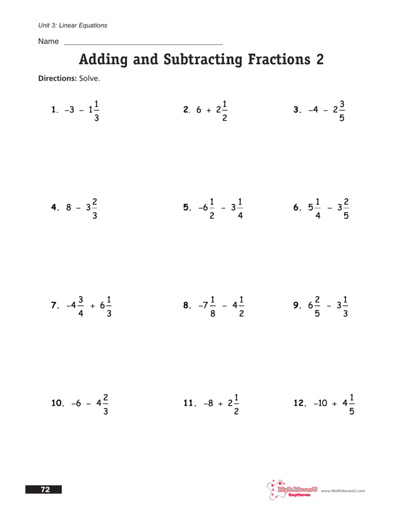 How To Subtract Integers With Fractions