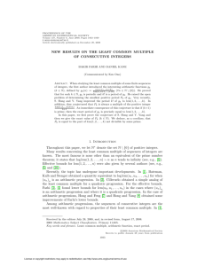 NEW RESULTS ON THE LEAST COMMON MULTIPLE OF