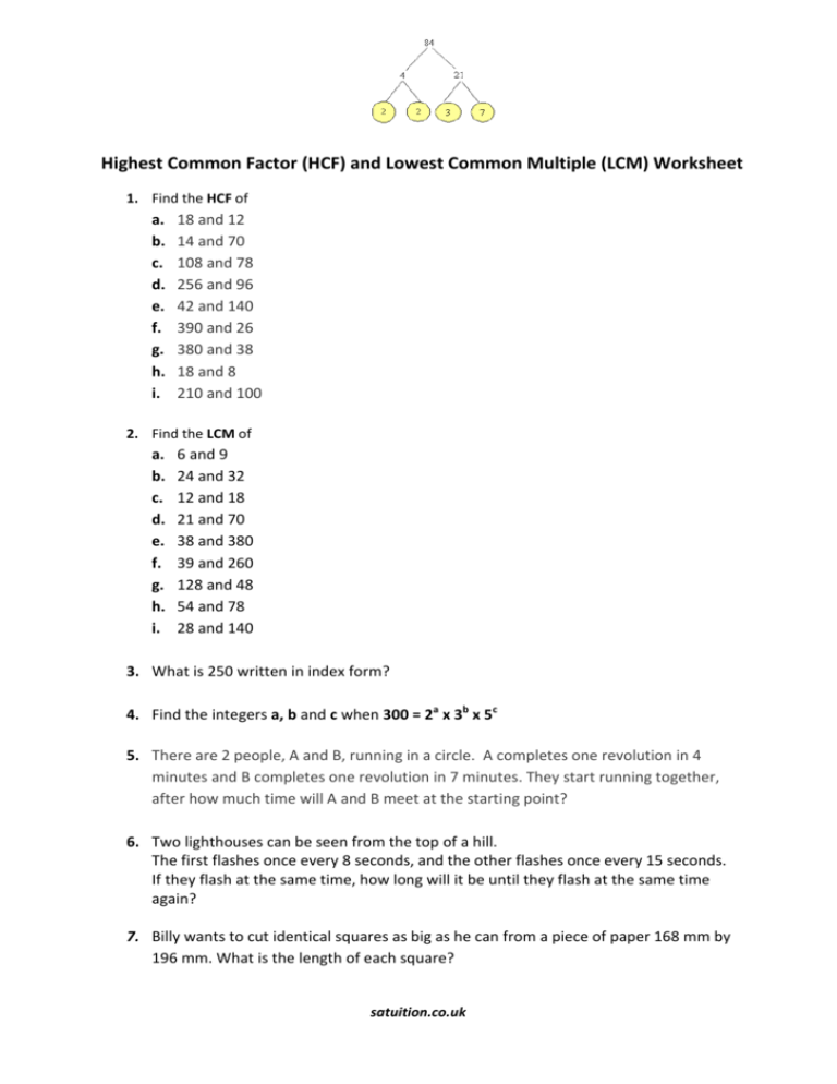 Highest Common Factor Hcf And Lowest Common