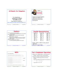 Arithmetic for Computers Overview Numbers Possible