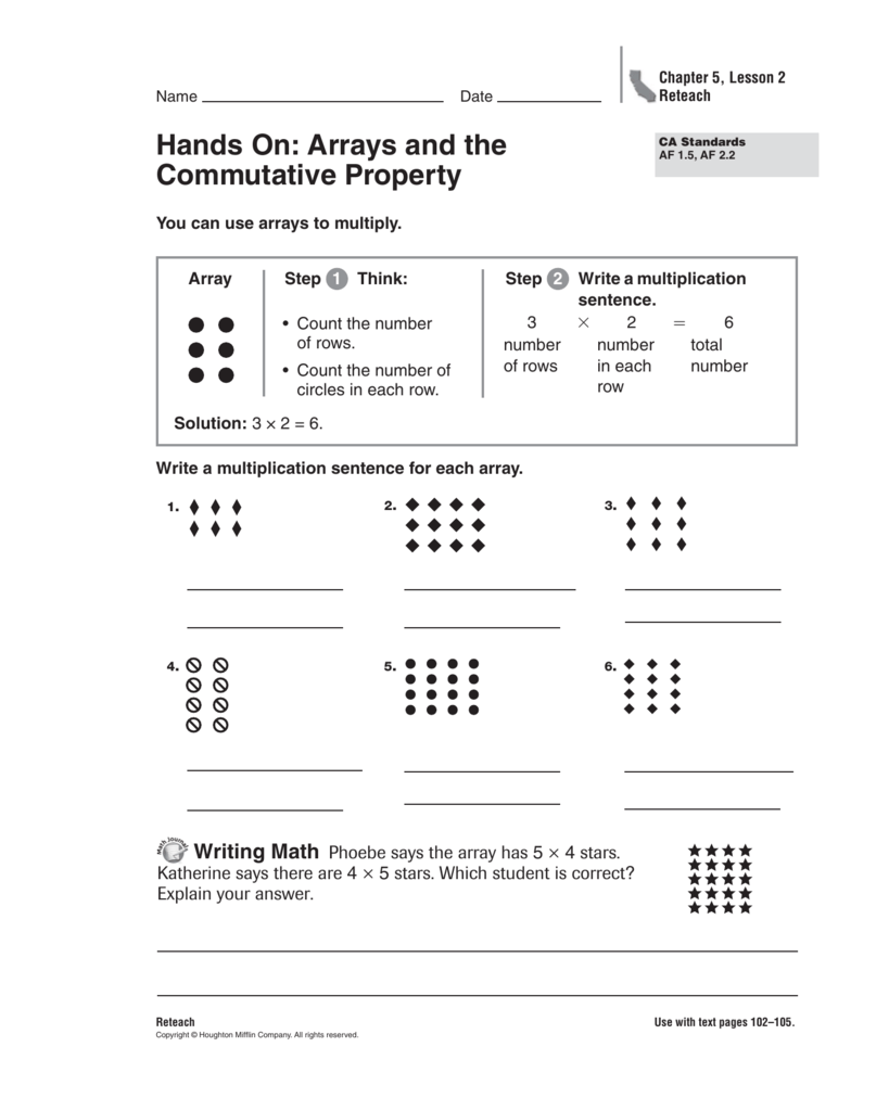 Hands On Arrays and the Commutative Property