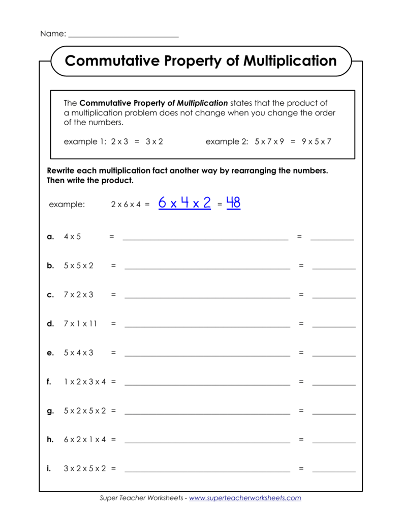 Communitive Property Of Multiplication Worksheet