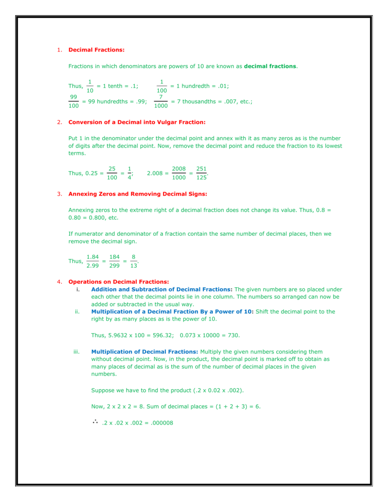 Decimal Fractions Fractions In Which Denominators Are Powers Of Decimal Fractions Fractions In Which Denominators Are Powers Of