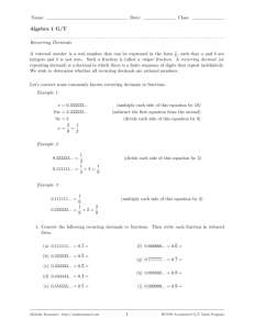 Algebra 1 G/T Recurring Decimals