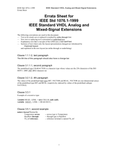 Errata Sheet for IEEE Std 1076.1-1999 IEEE Standard VHDL Analog