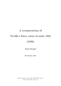 A reconstruction of Neville`s Farey series of order 1025 (1950)