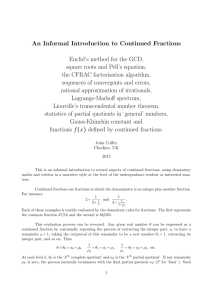 An Informal Introduction to Continued Fractions Euclid`s method for