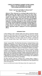 CHOICE OF FOREIGN MARKET ENTRY MODE: IMPACT OF