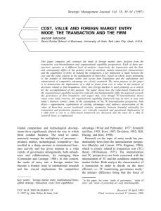 cost, value and foreign market entry mode: the transaction