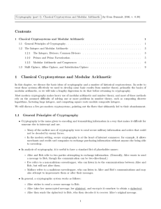 Contents 1 Classical Cryptosystems and Modular Arithmetic