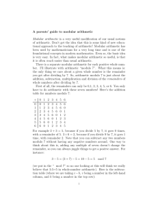 A parents` guide to modular arithmetic Modular arithmetic is a very