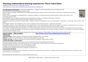 Planning mathematical learning experiences: Place Value Menu