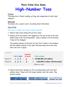 Place-Value Dice Game High-Number Toss