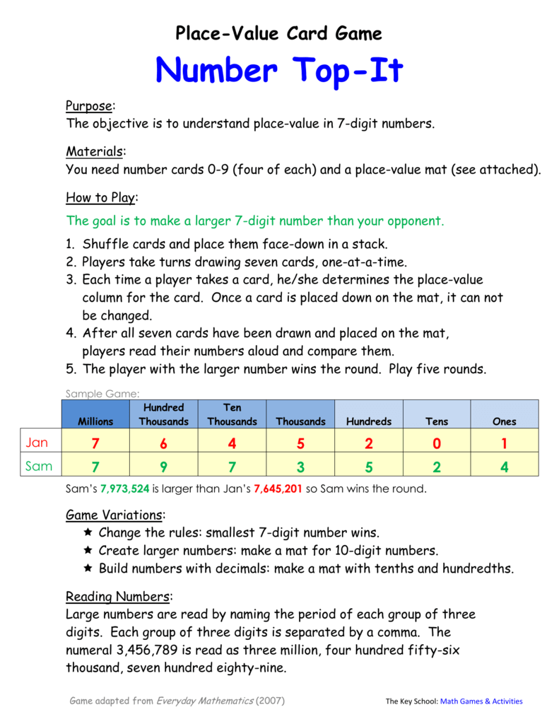 Place Value Tens and Ones Top-it Game