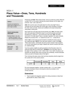 NS4-1 Place Value—Ones, Tens, Hundreds and Thousands