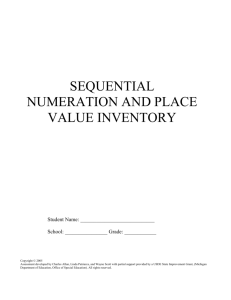 SEQUENTIAL NUMERATION AND PLACE VALUE INVENTORY