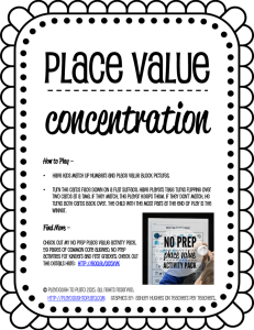 Place Value Concentration game cards