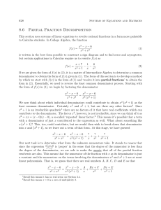 Section 8.6: Partial Fraction Decomposition