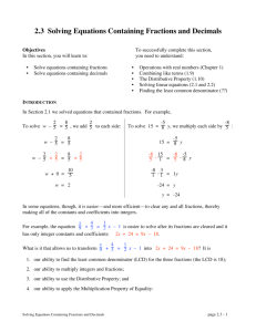 2.3 Solving Equations Containing Fractions and