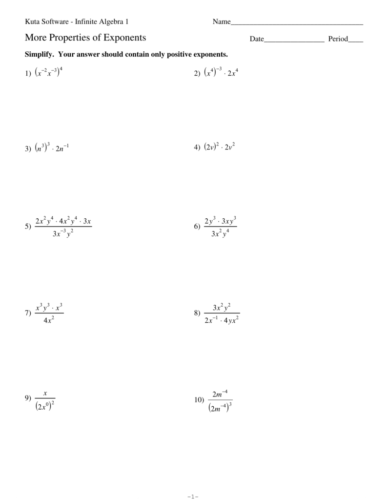 More Properties of Exponents With Properties Of  Exponents Worksheet Answers