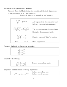 Formulas for Exponent and Radicals Algebraic Rules for