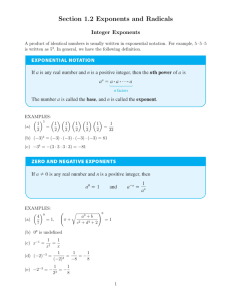 Section 1.2 Exponents and Radicals