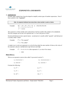 Math Study Guide 7 - Exponents and Roots
