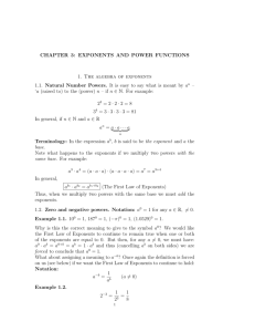 CHAPTER 3: EXPONENTS AND POWER FUNCTIONS 1. The