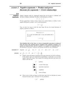 LESSON 2 Negative exponents • Product and power theorems for