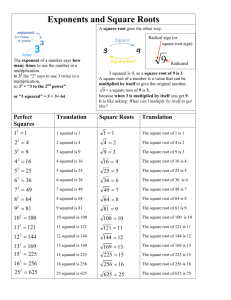 Worksheet - Exponents and Square Roots