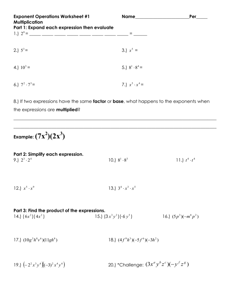 Operations With Exponents Worksheet | TUTORE.ORG - Master of Documents